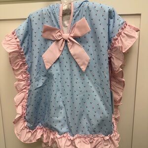 Blue and Pink Hooded Poncho with Bow